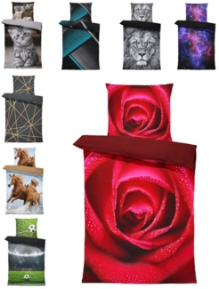 One Home Bettwäsche Fotodruck, Mikrofaser, 4 teilig, Rose Liebe Rosen, Knitterfrei Weich für Sommer und Winter