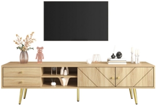 MODFU Lowboard mit Goldfüßen (Fernsehtisch,TV-Board,TV-Ständer, 1 St, 2 Türen, 2 Schubladen), mit einzigartiges Rillendesign der Türen