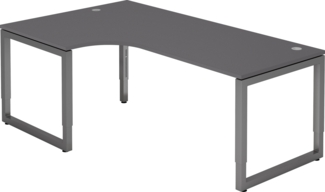 bümö höhenverstellbarer Eckschreibtisch R-Serie 200x120 cm in graphit, Gestell in Graphit - Schreibtisch L Form, großer Tisch für's Büro, Computertisch höhenverstellbar, RS-82-G-G