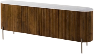 Massivmoebel24 Sideboard (Mango 200x40x76 braun lackiert / Marmor weiß BARCELONA #202)