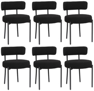 Puluomis Esszimmerstuhl (2/ 4/6er Set Bouclé mit Rückenlehnen, Polsterstühle Küchenstühle mit Metallbeinen, für Esszimmer Küche Wohnzimmer Schlafzimmer, Modern Retro Design, 6 St), Weiß, Schwarz