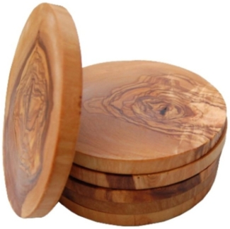 Olivenholz-erleben Getränkeuntersetzer 6x Untersetzer RUND Ø ca. 12 cm aus Olivenholz, 6-tlg, Passend für Gläser und Tassen, schützt vor Kratzern & Flecken