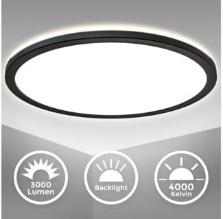 B.K.Licht Deckenleuchte LED Deckenleuchte schwarz Backlight-Effekt 18W 2.400lm, LED fest integriert, Kaltweiß, ultraflaches LED Paneel schwarz 4000K 293x28 mm