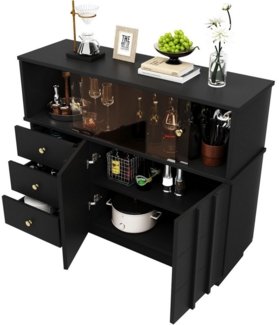 MODFU Sideboard Aufbewahrungsschrank mit ausreichend Stauraum (Küchenschrank, Buffetschrank, Anrichte, Kommode, 1 St, 4 Schrankfächern, 3 Schubladen), mit Rauchigen Glastüren, runde Säulenbeine