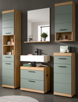 Badmöbel Set in Shawn grün und Eiche 5-teilig 164 cm