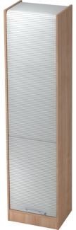 bümö Rollladenschrank in Nussbaum/Silber mit Relinggriff - Vertikal Jalousieschrank 50 cm breit, Aktenschrank abschließbar, Büroschrank für Ordner & Co, SET50-N-S-RE