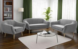 Couchgarnitur - Sofa ELI - 3 2 1 - Hellgrau Velours