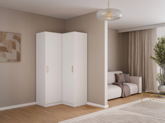 Vente-unique - Eckkleiderschrank mit 2 Türen - 115 cm - Weiß - LIZANDRO
