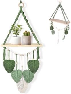 BlingBin Wandregal Holz Regal Wand, Boho Blatt Wandbehang Regal, Schweberegal, 1er Set 1-tlg, Hängeregal Wanddeko für Wohnzimmer, Schlafzimmer, Badezimmer