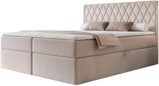 Selsey 'Carenzo' Boxspringbett mit Bonellmatratze, Topper, Velours, greige, 160x200 cm