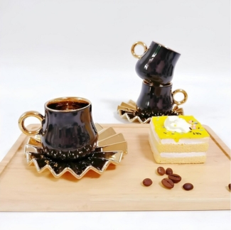 Cinar Kaffeeservice Luxus Gold Espressotassen 12 TLG für 6 Personen Tassen + Untertassen, 6 Personen, Kaffeeservice für 6 Personen