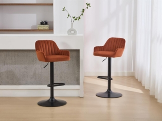 Vente-unique - Barhocker 2er-Set - Samt & schwarzes Metall - Höhenverstellbar - Terracotta - ELEANA