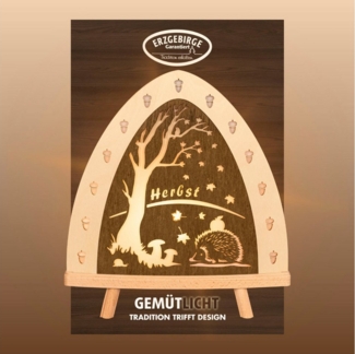 Weigla LED Dekolicht Herbst, Tischleuchte aus Holz, NATUR-BRAUN, Made in Germany, LED wechselbar, Erzgebirge garantiert, Herbstdeko innen, Tischlampe