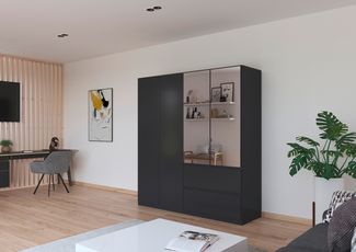 rauch Kleiderschrank, Drehtürenschrank COSTA, 4-türig, 2 Spiegeltüren, 2 Schubkästen, push-to-open, Grau metallic, 181 x 197 x 54 cm