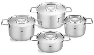 Fissler Topf-Set Fissler Pure Collection, Edelstahl 18/10 (Set, 4-tlg, Kochtopf 16/20/24 + Bratentopf 20cm), Made in Germany