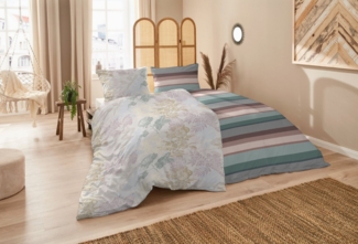 Westminster Feinbiber Bettwäsche 155x220 Rosen Zweige silber grau blau 173095-48