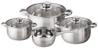 Michelino Topf-Set Töpfe, Kochtöpfe, Edelstahltopf, Glasdeckel, Edelstahl (Deckel mit Damploch zum Dampfabzug, 7-tlg), mit Stielkasserolle