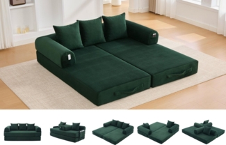 LVHOM Loungesofa faltbar mit Schlaffunktion, Stabil-/abnehmbarer Außenrahmen aus Metall, frei kombinierbar, Liege- oder Klappsofa, 3 Kissen, Hochelastischer Schaumstoff, weicher Cordstoff, Praktische Seitentaschen zur Aufbewahrung, Ideal für flexible R...