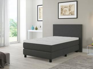 Boxspringbett Florenz. 120x200cm. Textilbezug grau. Härtegrad 5. mit Topper