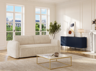 Vente-unique - 3-Sitzer-Schlafsofa mit Express-Funktion – Chenille-Stoff Beige – Liegefläche 140 cm – Matratze 16 cm – SELIVO von Maison Céphy