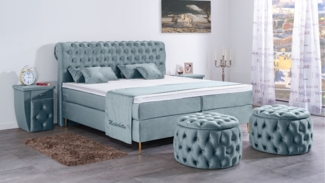 Meisterbetten Boxspringbett Lisa 140x220 in VS-Hellblau, Matratzenbezug Nano, Ergoflex-Topper