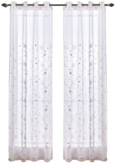 BYSURE Gardine (2 St), Ösen, transparent, Voile, Blumen Stickerei Dekoschal für Wohnzimmer