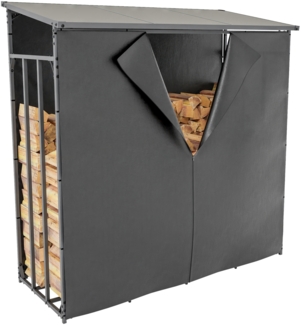 DELUKE® Kaminholzregal aussen mit Abdeckung HEOD - für Feuerholz Brennholzregal aussen Kaminholzunterstand Kaminholzständer draussen Feuerholzregal aussen, 70x165x165, Stahl, Mit Plane