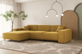 Ecksofa Designersofa GLORIA in Stoff Tiffani Honiggelb Ottomane Links