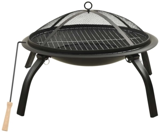 vidaXL 2-in-1 Feuerstelle und Grill, mit Schürhaken, Stahl Schwarz, 56 x 56 x 49 cm