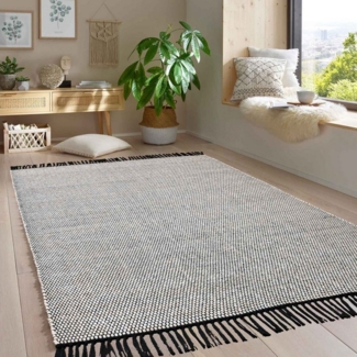 TaraCarpet Wollteppich Handwebteppich Borkum 100% Baumwolle, rechteckig, Höhe: 5 mm, gewebt Baumwolle natur nachhaltig modern Wohnzimmer Küche 080x150 cm