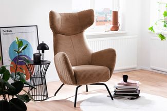 KAWOLA Sessel LOTTE Ohrensessel Cord rost 117 x 82 x 79 cm