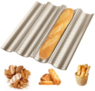 ElitVita Baguetteblech 37,8 x 32 x 3 cm Brot Backform, 3/4 Brotrillen Kohlenstoffstahl, (1-St, Bestehend aus Kohlenstoffstahl und Antihaftbeschichtung, 1-St), Korrosions- und Rostschutz, Langzeitanwendung