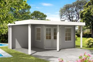 Alpholz Gartenhaus Modell Hanna-40 Plus Gartenhaus aus Holz Holzhaus mit 40 mm Wandstärke inklusive Terrasse Blockbohlenhaus mit Montagematerial