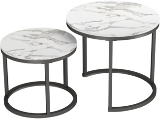 2er Set Couchtisch Marmor Weiß Rund Satztische Wohnzimmer