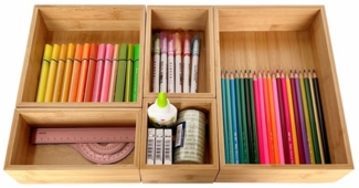 WAOHO Schubladeneinsatz Schubladen Organizer aus Bambus, 5-teiliger aufbewahrungsbox,sortierbox