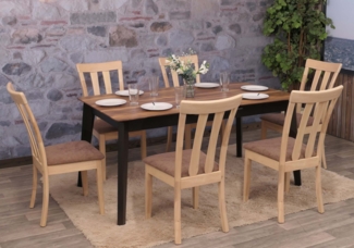 6er-Set Esszimmerstuhl HWC-G46, Küchenstuhl Stuhl, Stoff/Textil Massiv-Holz ~ naturfarbenes Gestell, braun