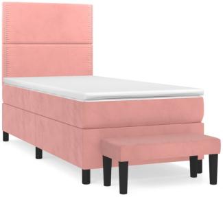 vidaXL Boxspringbett mit Matratze Rosa 100x200 cm Samt 3137772