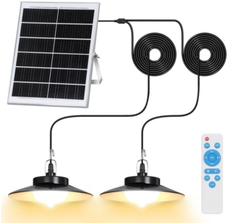 LMaxhome LED Solarleuchte Hängelampen Solar Deckenleuchte Outdoor, 5 Modi mit Fernbedienung IP65, Untrennbar - 2 Lampen, LED fest integriert, Warmweiß/Kaltweiß Wahlbar, mit Bewegungsmelder und 5m Kabel, Solarlampe für Garten, Terrasse