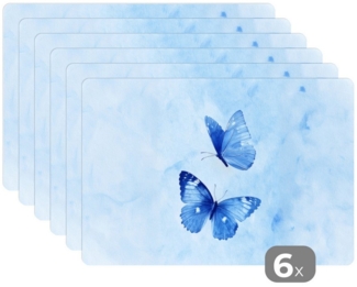 MuchoWow Platzset Schmetterlinge - Ornamental - Blau, (6-St), Platzsets, Tischset, Abwaschbar, Tischsets, Platzdeckchen