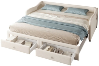 REDOM Kinderbett Daybettt, Tagesbett mit ausziehbarem Kinderbett, Schlafsofa (mit Ausziehfunktion und Stauraum, Leinen, mit Schublade 90x200 cm), ohne Matratze