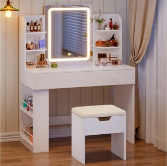 HOMALL Schminktisch Mit LED-Beleuchtung, 90/110*40*135CM, Helligkeit einstellbar (Ausgestattet mit 8 Ablagefächern, 2 Schubladen (2 Seitenfächer links und rechts austauschbar), Farbe und Größe nach Wunsch)