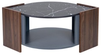 BlingBin Couchtisch Wohnzimmertisch (1-St, aus Marmor und Walnuss), Mit einem großen offenen Lagerraum