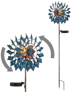 LED Solarleuchte, Windrad, Metall Bruchglas, gold blau antik, H 92 cm