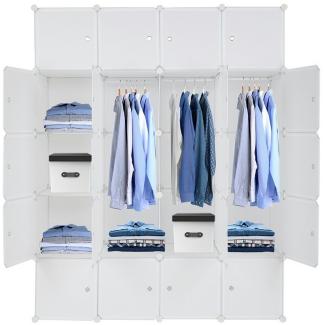 FCH Kleiderschrank Tragbarer Regalsystem Würfel Schrank aus Kunststoff mit 3 Kleiderstange, 142x47x178cm