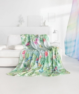 Estella Fleecedecke Kuscheldecke Clare 150x200 Dschungel grün Vögel 8618-530