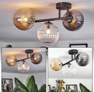 hofstein Deckenleuchte Deckenlampe aus Metall/Riffelglas in Schwarz/Bernstein/Rauch/Klar, Deckenleuchte im Retro/Vintage-Design (Schirme Ø 15 cm), 3 x G9