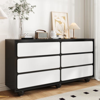 Merax 140cm Sideboard, stilvolle Kommode mit sechs Schubladen – Frisiertisch im modernen Design, Weiß & Schwarz