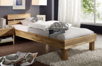 Einzelbett "Lewis", Wildeiche massiv, Kopfteil geteilt, 90x200 cm