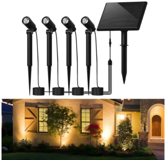 ZMH LED Gartenstrahler mit Erdspieß 4er Set Gartenlampe IP65 Außen 3000K für Gehweg Bäume, Augenschutz, Einfache Installtion, LED fest integriert, Warmweiß, LED Solarleuchten 2 Modi Garten Solarstrahler