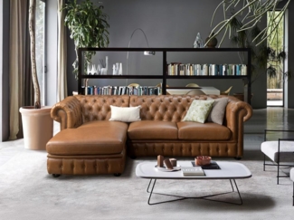 Vente-unique - Chesterfield Ecksofa - Ecke Links - Büffelleder - Karamell - BRENTON